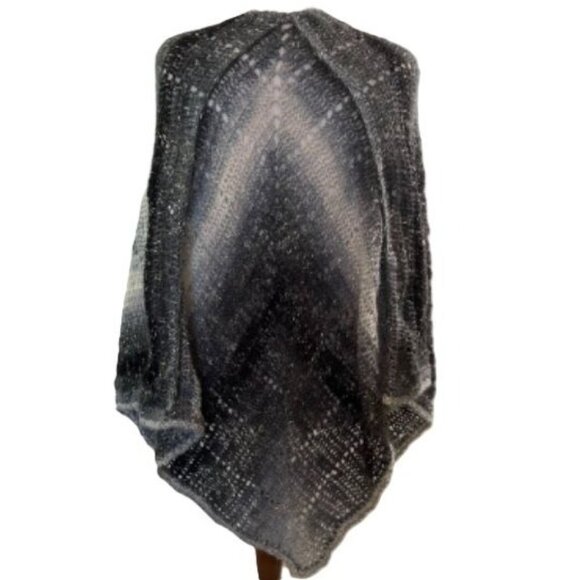 Crochet Wrap Open Front Ruana Shawl Style Gray Shades Soft Acrylic One Size